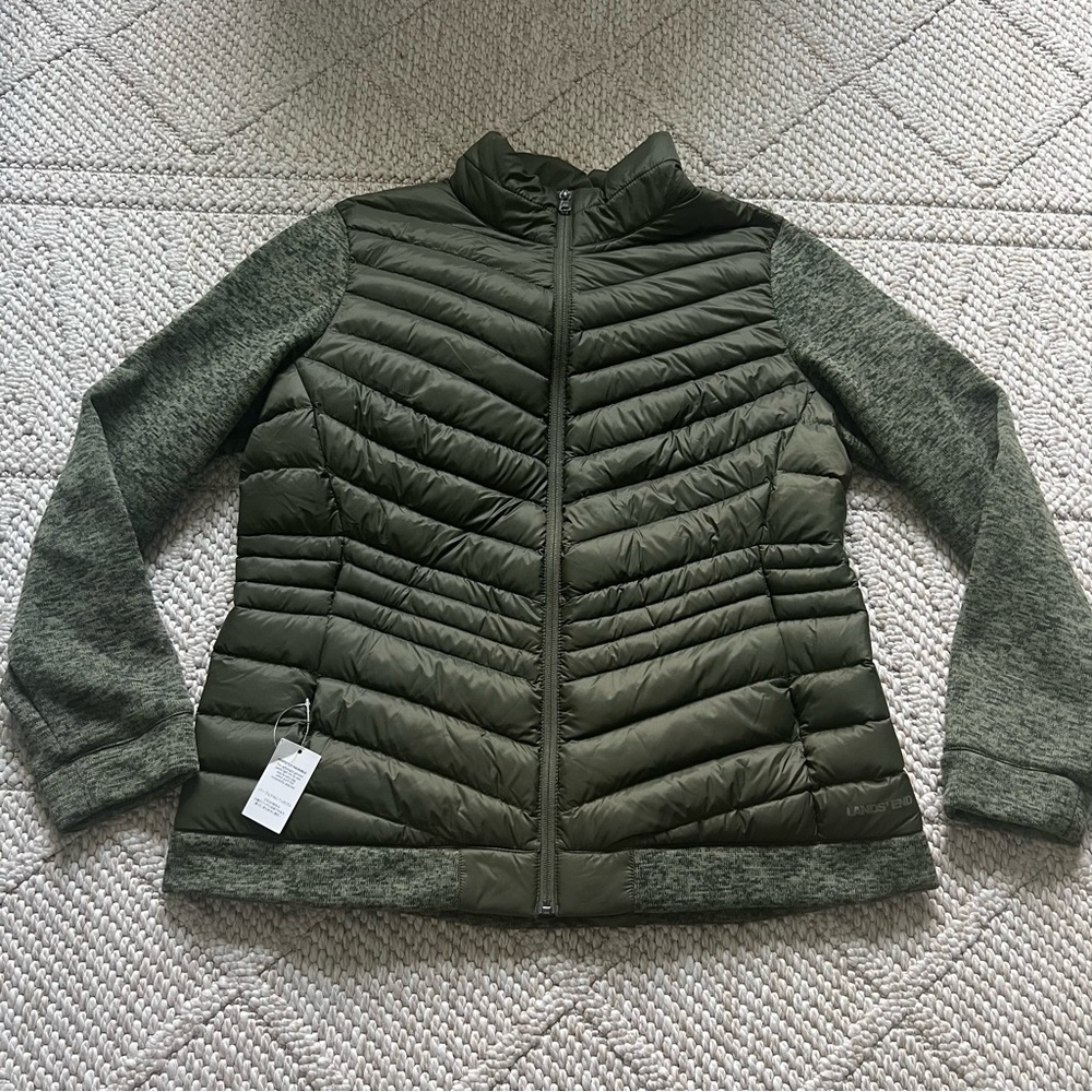 NWT Lands End Women's Packable Down Jacket 800 Fill Hyper Dry Green Sz XL 18